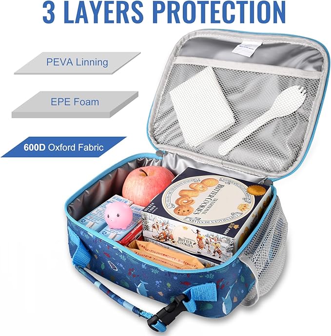 Genteen Lunch Box Kids, Prints Insulated Lunch Bag Kids Boys Girls,Soft Bag Mini Cooler Back to School Thermal Meal Tote Kit Lunch Box for School,Work,Outdoor - Shark