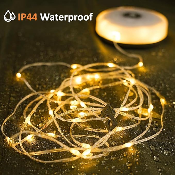 Camping String Lights with 8 Modes, 4 in 1 Portable Camping Light Rechargeable, USB Charging, Quick Storage, 32.8ft Waterproof Tent Light for Camping, Hiking, Christmas