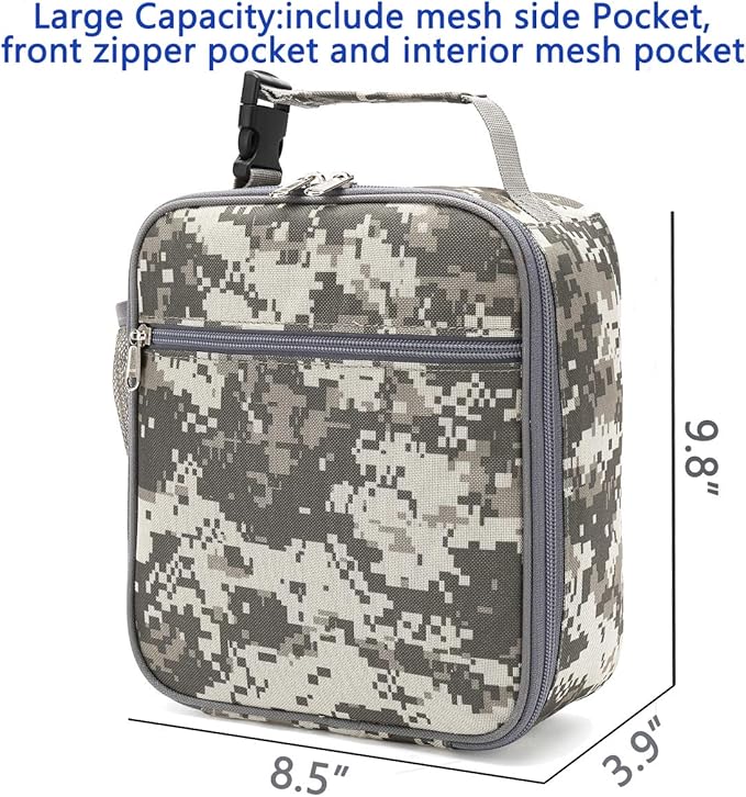 FlowFly Lunch box Insulated Soft Bag Mini Cooler Back to School Thermal Meal Tote Kit for Girls, Boys,DigitalCamo