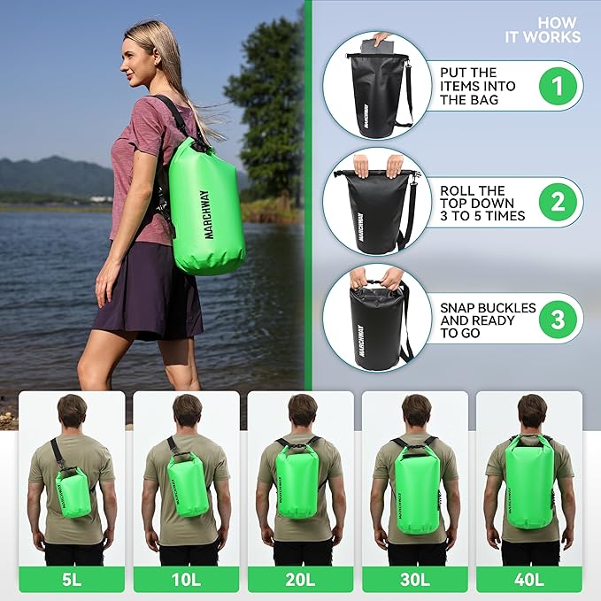 MARCHWAY Floating Waterproof Dry Bag Backpack 5L/10L/20L/30L/40L, Roll Top Sack Keeps Gear Dry for Kayaking, Rafting, Boating, Swimming, Camping, Hiking, Beach, Fishing