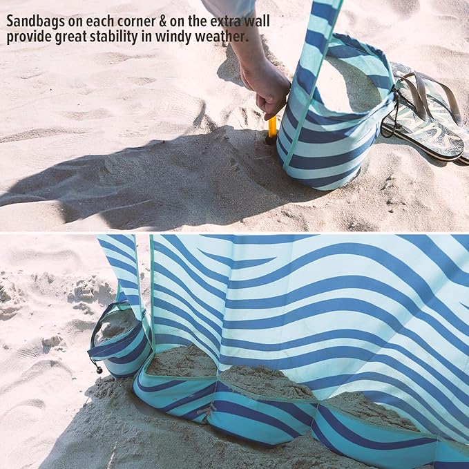 Qipi Beach Cabana - Easy to Set Up Canopy, Waterproof, Portable 6' x 6' Beach Shelter, Included Side Wall, Shade with UPF 50+ UV Protection, Ultimate Sun Umbrella - for Kids, Family & Friends