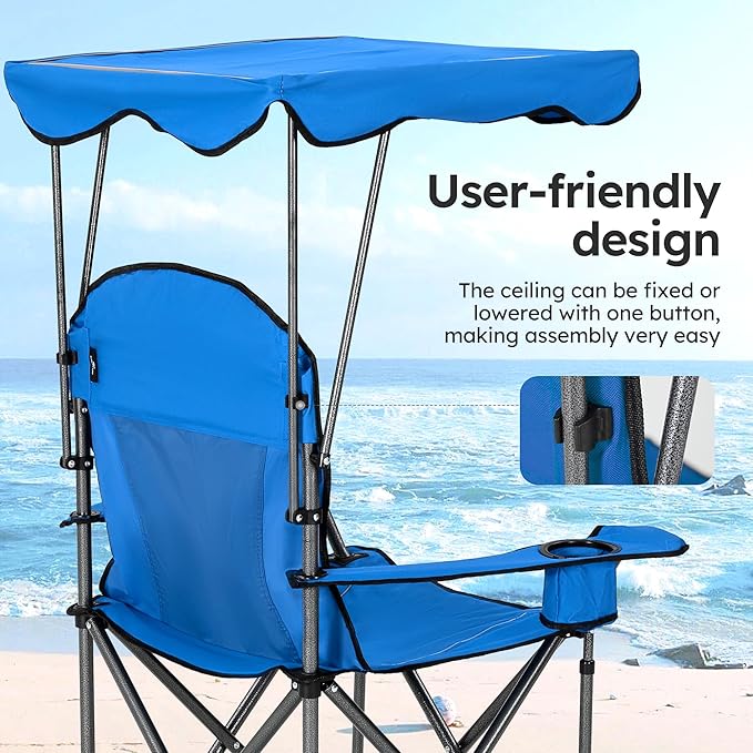 ALPHA CAMP Camp Chairs with Shade Canopy Chair Folding Camping Recliner Support 350 LBS