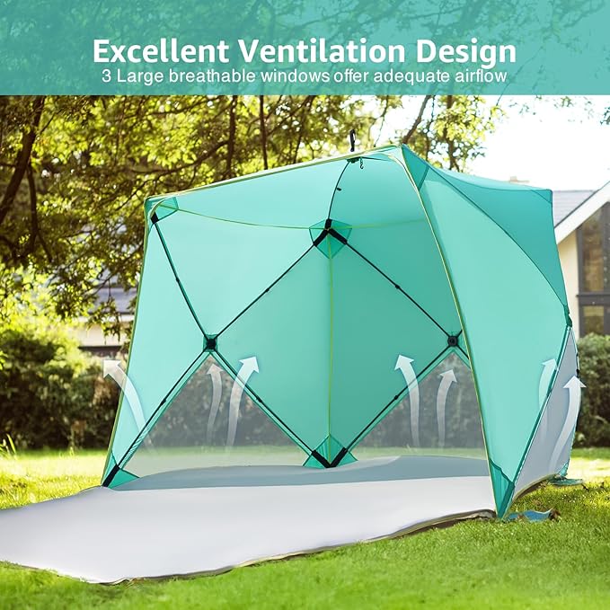 Pop Up Beach Tent, Portable Shade Sun Shelter UPF50+ UV Protection for 4 Person Extendable Floor for Fishing Hiking Camping, Waterproof Windproof（Mint Green