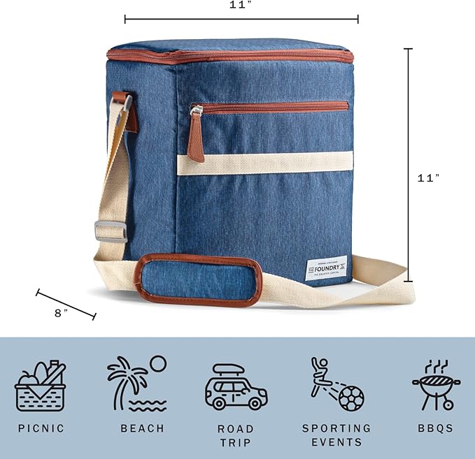 Fit & Fresh Foundry Soft Cooler Bag Insulated Leak Proof, 12 Can Small Soft Sided Cooler Bag for Men and Women, Portable Travel & Beach Cooler Bag with Removable Hard Liner, Stain Resistant
