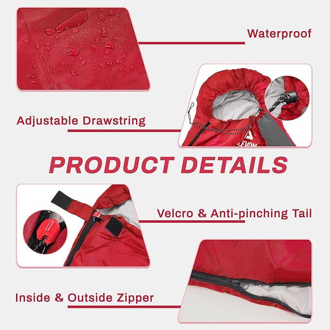 Double Sleeping Bag with 2 Pillows for Adults, Queen Size XL Sleeping Bag Waterproof, Compact with Compression Sack, 2 Person Sleeping Bags for 3-4 Seasons Camping, Backpacking, Hiking, Travel