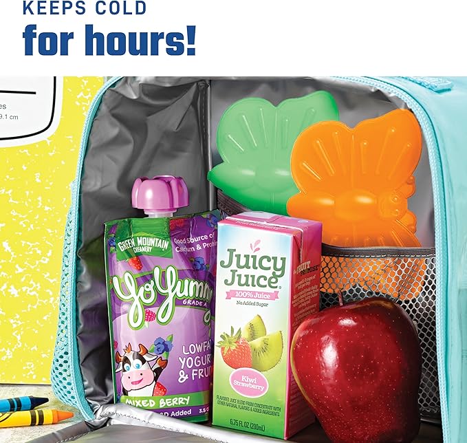Fit & Fresh Cool Coolers Kids Lunch Box Ice Packs, Slim Ice Packs for Lunch Bags, Multicolored Penguin and Butterfly Set, 8PK