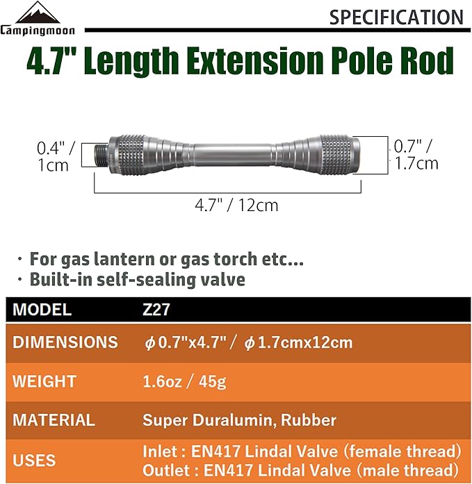 CAMPINGMOON 4.7-inch/9-inch Length Extension Pole Rod for Camping Lantern
