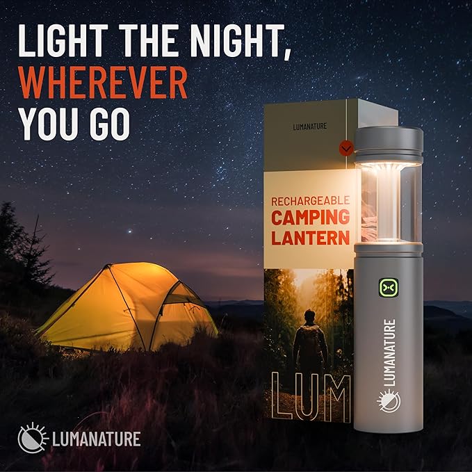 Rechargeable Camping Lantern – LED Outdoor Light with Flashlight & Lantern Modes, Magnetic Base & Hanging Hooks – Waterproof Emergency Light for Camping Backpacking Hiking & Power Outages - Silver