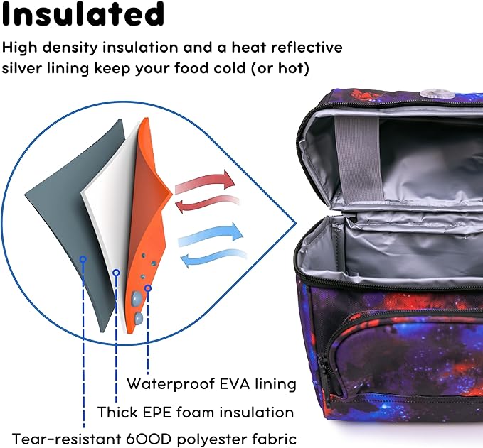 J World Corey Kids Lunch Bag. Insulated Lunch-Box for Boys Girls, Galaxy