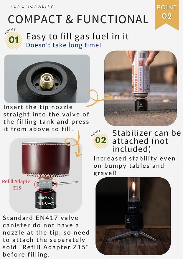 CAMPINGMOON Refillable Gas Canister Empty Pocket Tank for Gas Lantern Backpacking Camping 15g Black BKTC-15