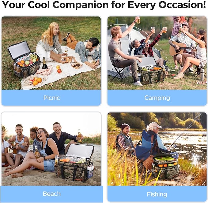 Insulated Cooler Bag 48/75 Cans, Soft Sided Portable Lunch Bag Coolers w/Zippered Top, Leak Proof PVC Interlayer, 5-Layer Insulation Large Ice Chest Bag for Travel, Camping, Beach, Picnic