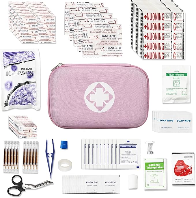 Car First Aid Kit Emergency Kit Camping Essentials Home Pink First-Aid Bag - 277 Piece Emergency Supplies Hiking First Aid Kit for Backpack Survival Kits for Disaster Preparedness YIDERBO