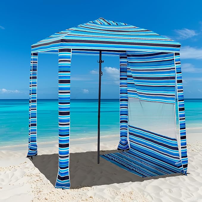 HOMEDEMO Beach Cabana UPF 50+, 6'×6' Beach Canopy, Easy Set up and Take Down, Cool Cabana Beach Tent with Sand Pockets, Side Wall Beach Shade Canopy Wind Waterproof for Kids, Family & Friends