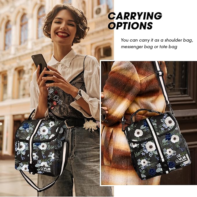 VLM Lunch Box for Women, Insulated Lunch Bag Women with Adjustable Shoulder Strap, Cute Lunch Tote Bag for Work,Picnic,Camping