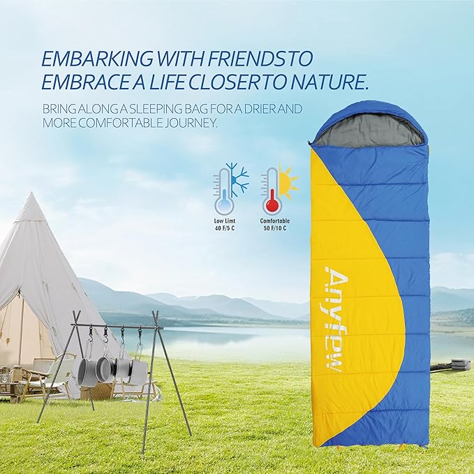 Nylon Sleeping Bag,Blue & Yellow,Flannel Cotton,Portable Tightening Bag Lightweight,Cold Weather Sleeping Bag Waterproof-Warm Camping Hiking Outdoor Travel Hunting