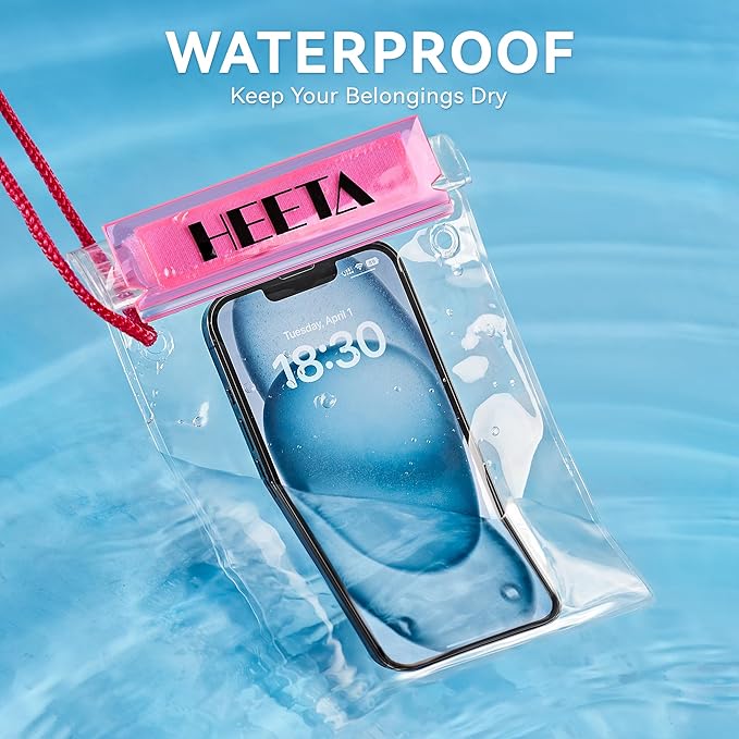 HEETA 5-Pack Clear Waterproof Dry Bag, Water Tight Cases Pouch Dry Bags for Camera Mobile Phone Maps, Kayaking Boating Document Holder