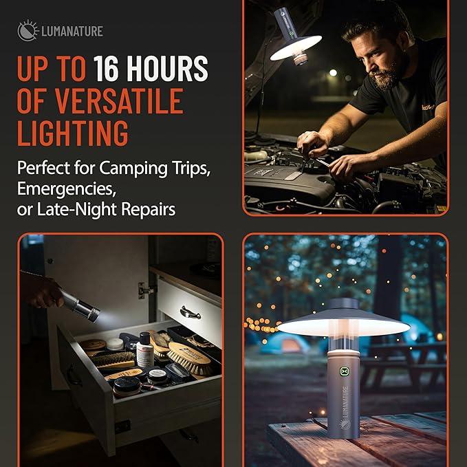 Rechargeable Camping Lantern – LED Outdoor Light with Flashlight & Lantern Modes, Magnetic Base & Hanging Hooks – Waterproof Emergency Light for Camping Backpacking Hiking & Power Outages - Silver