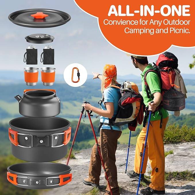 FUNYKICH Camping Pots and Pans Set, Non-Stick Camping Cooking Set, Lightweight Camping Cookware with Storage Bag for Camping, Backpacking, Outdoor Cooking & Picnic