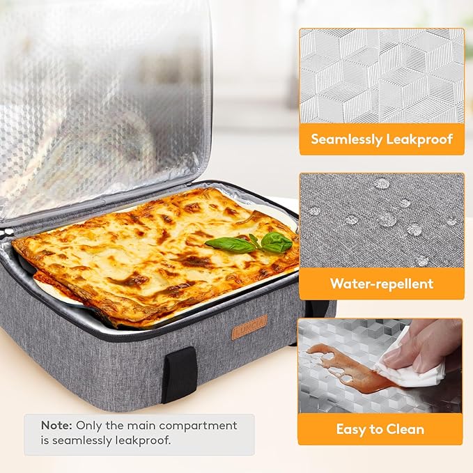 Insulated Casserole Carrier for Hot or Cold Food, Lasagna Lugger Tote for Potluck Parties/Picnic/Cookouts, Fits 9"x13" Baking Dish, Grey