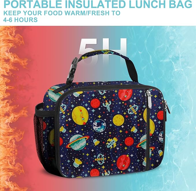 esouler Lunch Box Kids Insulated Lunch Bag for Boys & Girls Durable Children Lunchbox for School with Water Bottle Holder-Space