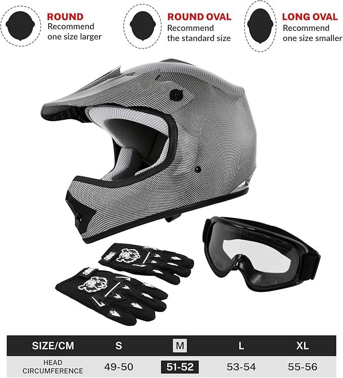 TCT-MOTORPARTS DOT Youth Kids Motocross ATV Helmets Offroad Street Dirt Bike Go-Kart BMX MX Full Face Helmet Carbon Fiber Medium Size