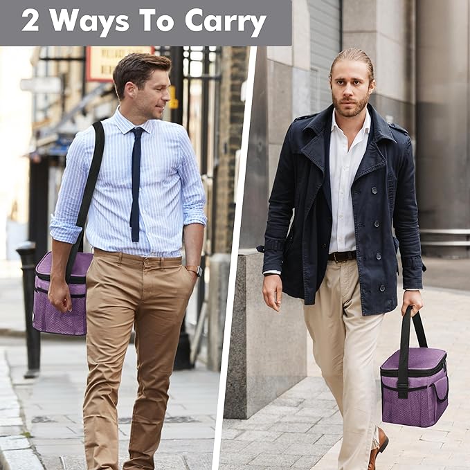 Tirrinia Insulated Lunch Box for Women Men, Leakproof Reusable Lunch Bag Containers for Adult,Working,Office,Lunch Soft Cooler Bag Tote for Picnic Hiking Beach,Purple