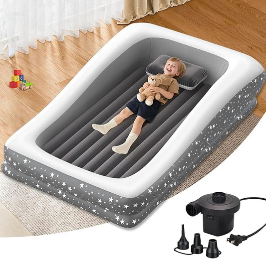 Inflatable Toddler Travel Bed: Portable & Safety - Blow Up Toddler Bed Travel with 4 Sides - Kids Air Mattress Ideal for Outdoor Camping - Easy to Inflate Deflate and Clean