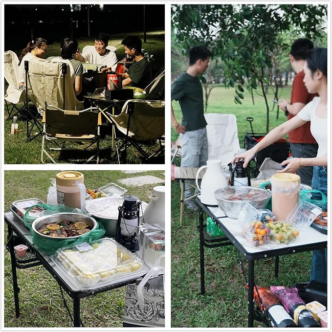 Titanker Folding Camping Table 3ft, Folding Picnic Table, Camp Tables Portable Foldable, 50% Extra Side Space, Outdoor Patio Table, Camping Essentials, Aluminum Light & Solid, Silver