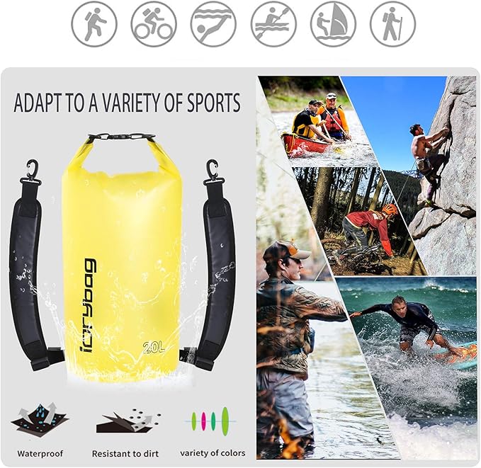 IDRYBAG Clear Dry Bag Waterproof 2L/5L/10L/15L/20L, Small Dry Sack Waterproof Bag for Kayaking