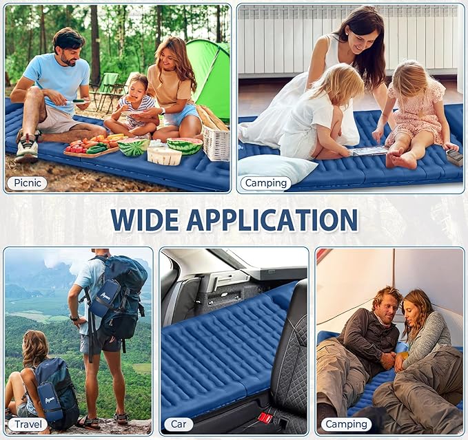 Super Thick Camping Sleeping Pads 76.7 x 26 x 5 Inflatable Sleeping Mat with Pillow Built-in Pump,Ultralight & Portable Backpacking Sleeping Pad with Carry Bag for Camping Hiking,Blue
