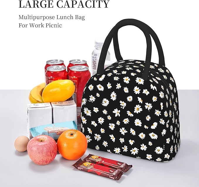 Daisy Lunch Bag Lunch Box for Women Men Boys Girls, Reusable Insulated Lunch Tote Bag, Leakproof Thermal Cooler Sack Food Handbags High Capacity for Work School Picnic Camping Gifts