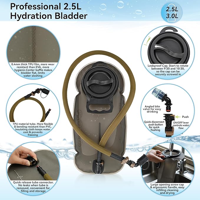 MARCHWAY Tactical Molle Hydration Pack with 2.5L TPU Water Bladder, Compact Yet Spacious Military Backpack for Hiking, Cycling, Backpacking, Hunting, Running