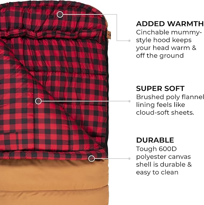 TETON Sports Deer Hunter -35F and 0F Degree Sleeping Bag. Warm and Comfortable Camping Sleeping Bags, Teton Tough Canvas Shell for Camping, Hunting, and Cold Weather