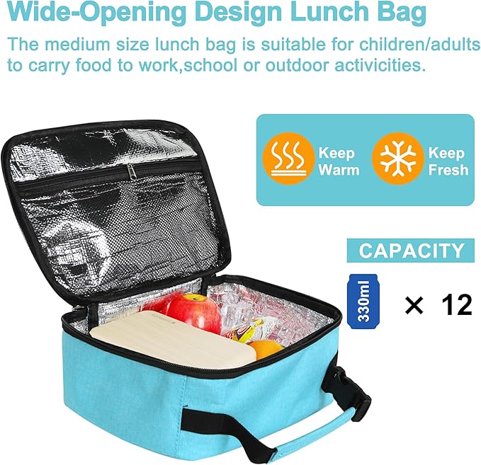 esouler Lunch Box Kids Insulated Lunch Bag for Boys & Girls Durable Children Lunchbox for School with Water Bottle Holder-Light Blue