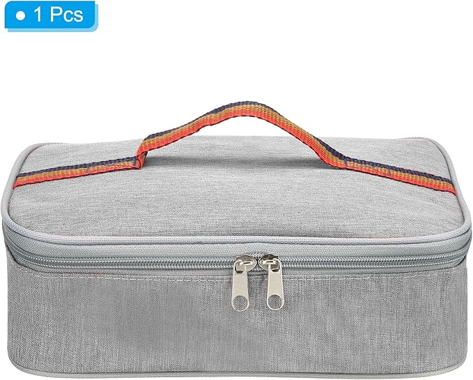 PATIKIL 11"x8"x3" Insulated Lunch Bags, Portable Food Containers Bag Flat Bento Bags Reusable Thermal Lunch Pail for Men and Women, Grey