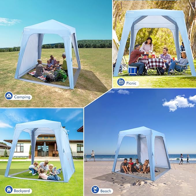 Elegear Inflatable Beach Canopy Tent, 7'x7' Beach Cabana, 30s Setup UPF 50+ UV Protection Portable Blow Up Tent Sun Shade Shelter with Side Curtain, for Camping Fishing Backyard Picnics - 6-8 Person