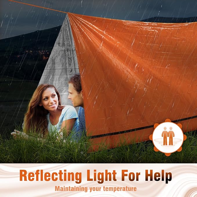Emergency Tent Shelter 2 Person Emergency Survival Life Pocket Tent Waterproof and Windproof for Camping Hiking Outdoor Activities