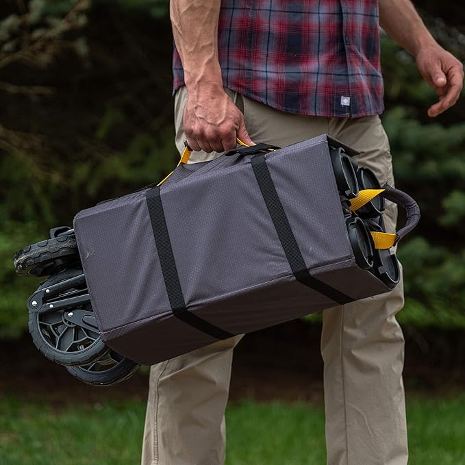 Gorilla Carts Collapsible Folding Utility Wagon Cart w/Oversized Bed, 7 Cu Ft, Black - 150 lb Capacity Outdoor Wheelbarrow w/Zipper Pockets & Built-in Cup Holders for Beach, Camping & Picnic