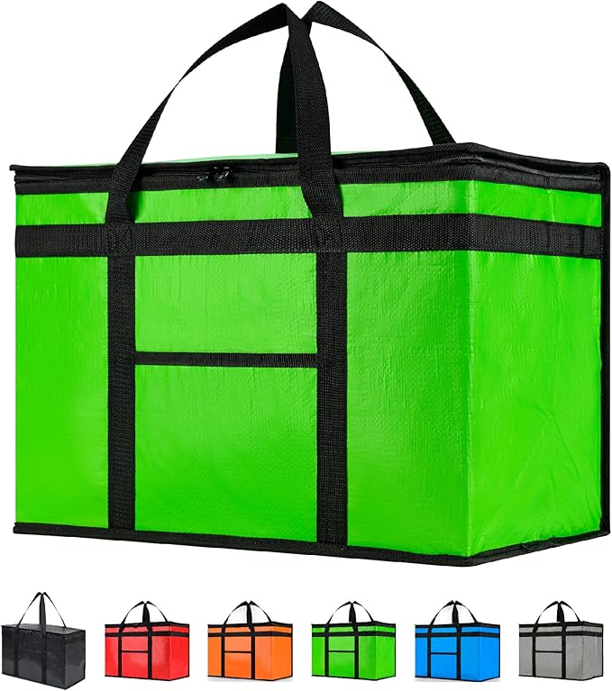 NZ home XXL Insulated Cooler Bag and Food Warmer for Delivery & Grocery Shopping with Zippered Top, Green (1 Pack)