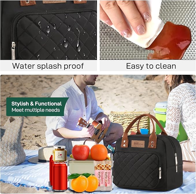 Buringer HOMESPON Lunch Bag for Woman Man Adults with Front Pocket Insulated Lunch Tote Lunch Box Container for Work Picnic or Travel（Black）