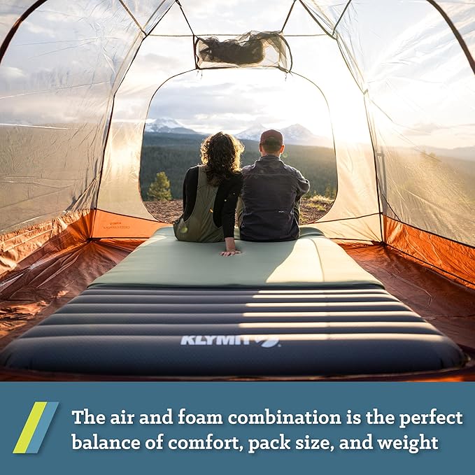 Klymit Klymaloft Lofted Hiking and Backpacking Air Bed, Inflatable Sleeping Pad for Camping with Memory Foam,Green