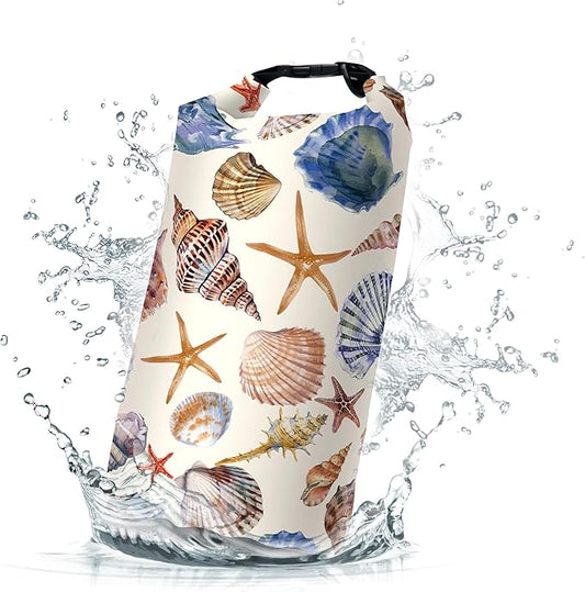 Waterproof Dry Bag,Roll Top Beach Starfish Seashell Waterproof Backpack 5L/10L/20L Floating and Lightweight Bags for Kayaking, Boating, Fishing, Swimming and Camping