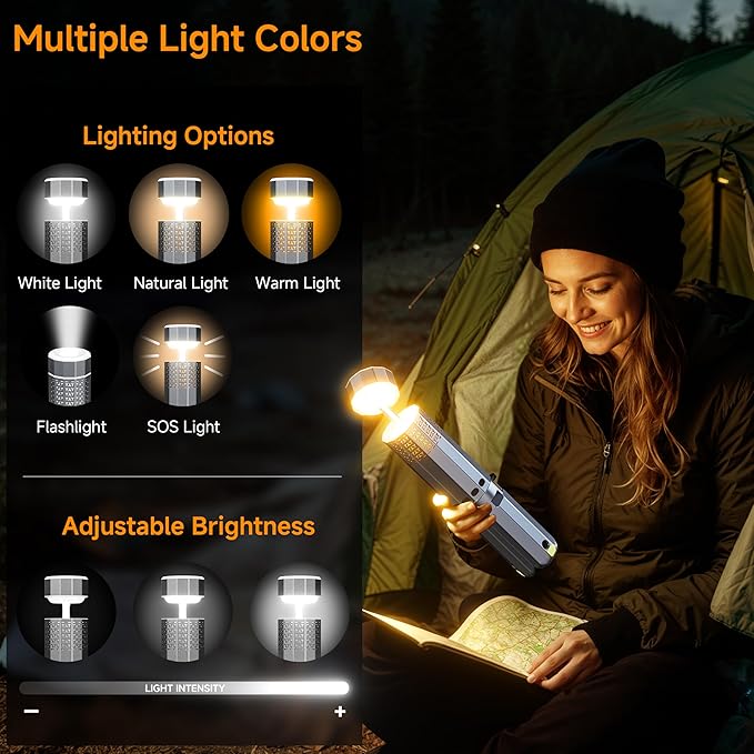 Rechargeable 20000mAh Camping Light, Telescopic Camping Lights, Collapsible Magnetic Camping Lantern with Stand IPX6 Waterproof Flashlights, Camping Lamp for Emergency, Hiking