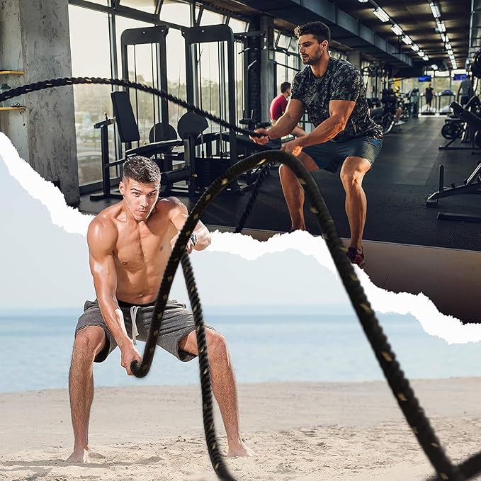 Yes4All 1.5/2 Inch Battle Ropes with Extra Protective Sleeve, Workout Ropes for Cross-Training Home Gym & Fitness Exercises, Strength Training - 30,40,50 Feet Lengths Available