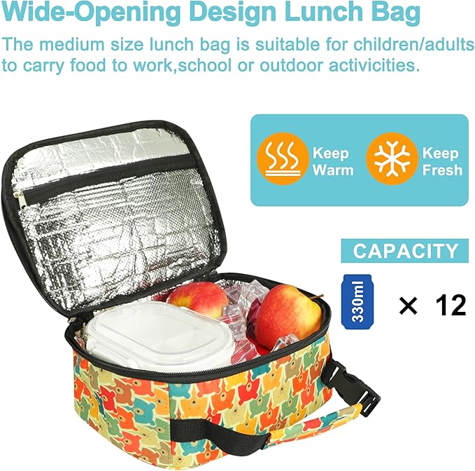 esouler Lunch Box Kids Insulated Lunch Bag for Boys & Girls Durable Children Lunchbox for School with Water Bottle Holder-Bear