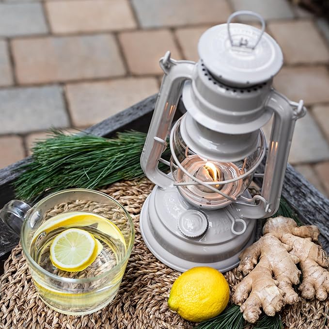 Outdoor Kerosene Fuel Lantern, German Made Weather Resistant Baby Special 276 Galvanized Hurricane Lamp for Camping or Patio, 10 Inches, Soft Beige