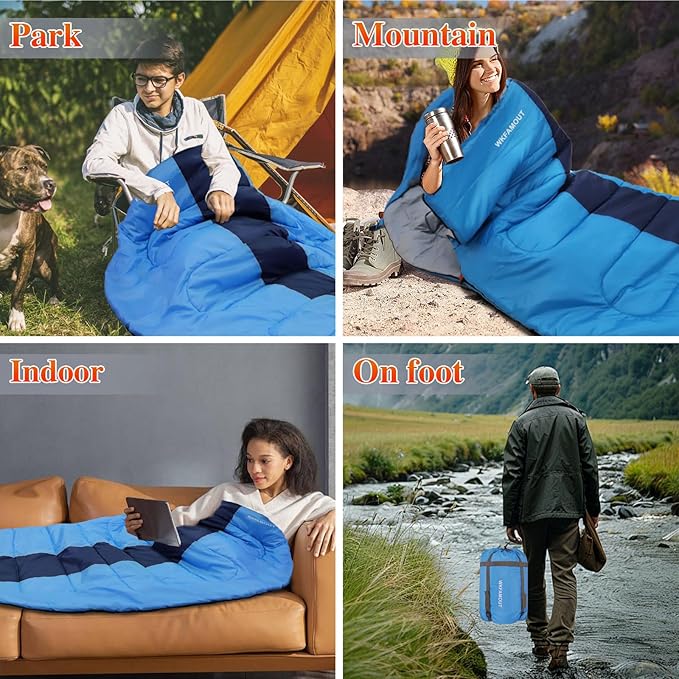 XL 10 Degree Sleeping Bags Waterproof for Adults 350GSM Machine Washable with Compression Sack for 3-4 Season Camping Outdoor