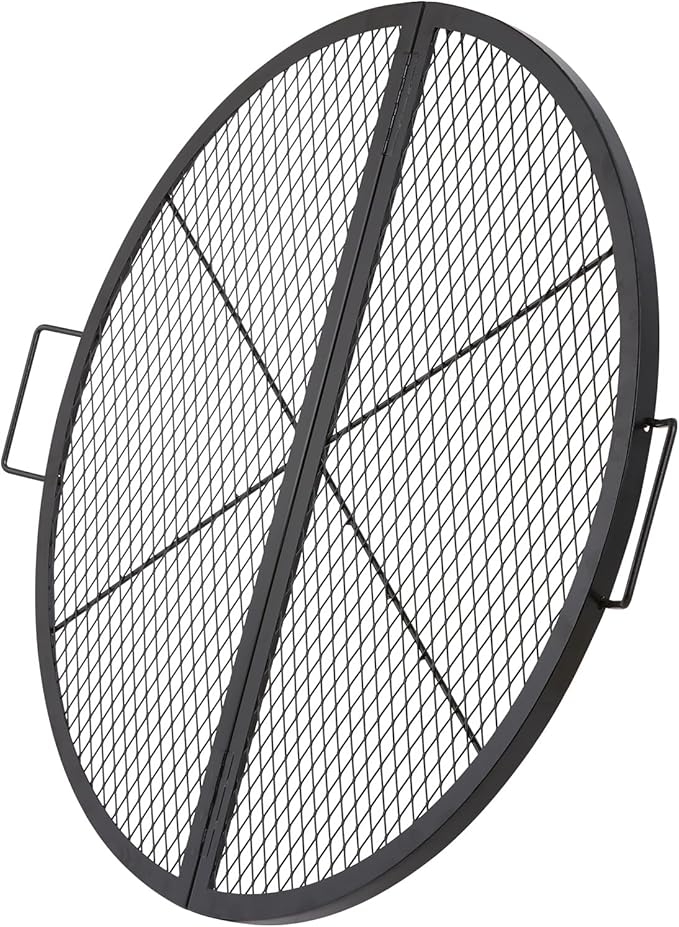 VEVOR Fire Pit Cooking Grill Grate 36 Inch, Foldable Round Cooking Rack, Heavy Duty X-Marks Campfire BBQ Grill with Portable Handle & Support Wire for Outdoor Picnic Party & Gathering, Black
