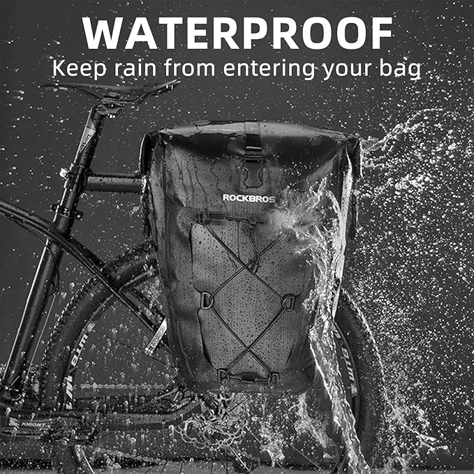 ROCKBROS Bike Pannier Waterproof 27L Large Capacity Bike Bag Rear Rack Waterproof for Grocery Touring Cycling Black*1