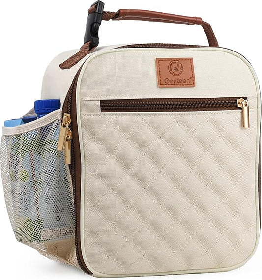 Lunch Box Lunch Bag for Men Women Kids Adults,Insulated Waterproof LunchBox Cooler,Small for Work Office School Travel Picnic-White